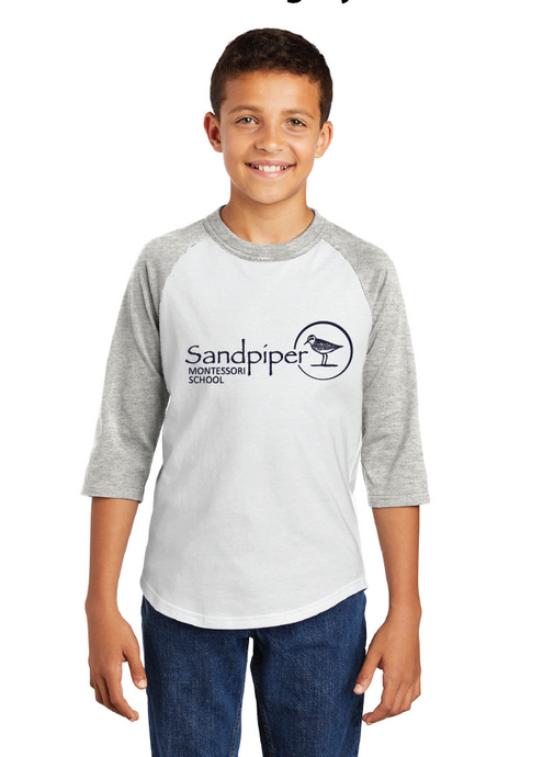 Youth Colorblock Raglan Jersey / White/Grey / Sandpiper Montessori