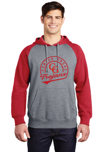 Raglan Colorblock Pullover Hooded Sweatshirt / True Red/ Vintage Heather / Walnut Grove Elementary School Staff