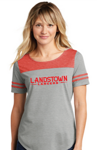 Ladies Tri-Blend Wicking Fan Tee / Red/Grey Heather  / Landstown Middle School Staff