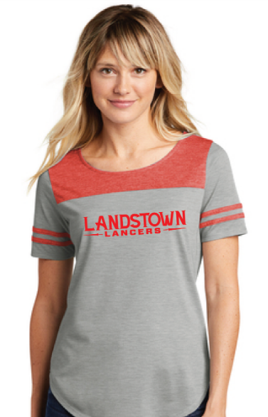 Ladies Tri-Blend Wicking Fan Tee / Red/Grey Heather  / Landstown Middle School Staff