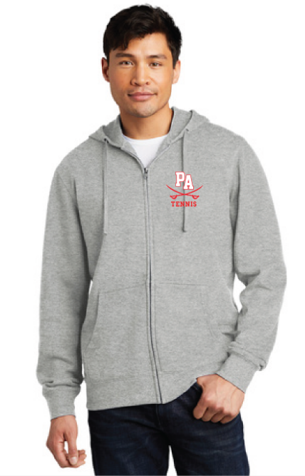 Fleece Full Zip Pullover Hooded Sweatshirt / Heathered Grey / Princess Anne High School Tennis