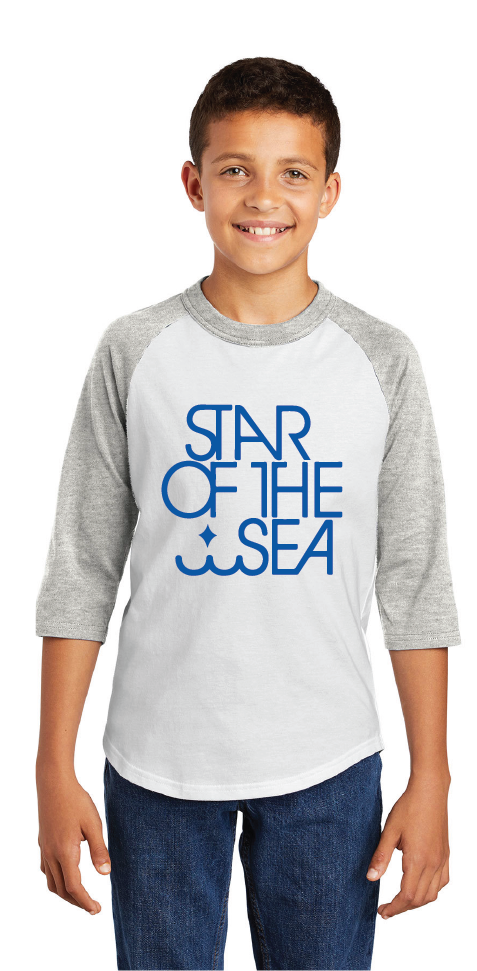 Youth Colorblock Raglan Jersey / White/Grey Heather / Star Of The Sea