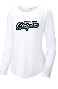 Long Sleeve Tri-Blend Wicking Scoop Neck Raglan Tee / White / Virginia Beach Stripers Baseball