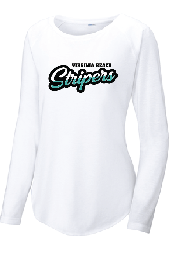 Long Sleeve Tri-Blend Wicking Scoop Neck Raglan Tee / White / Virginia Beach Stripers Baseball