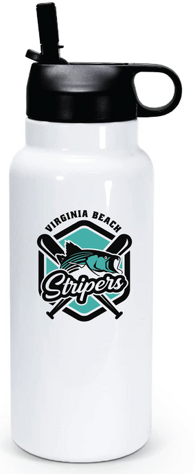 30oz Stainless Steel Water Bottle / White / Virginia Beach Stripers Baseball