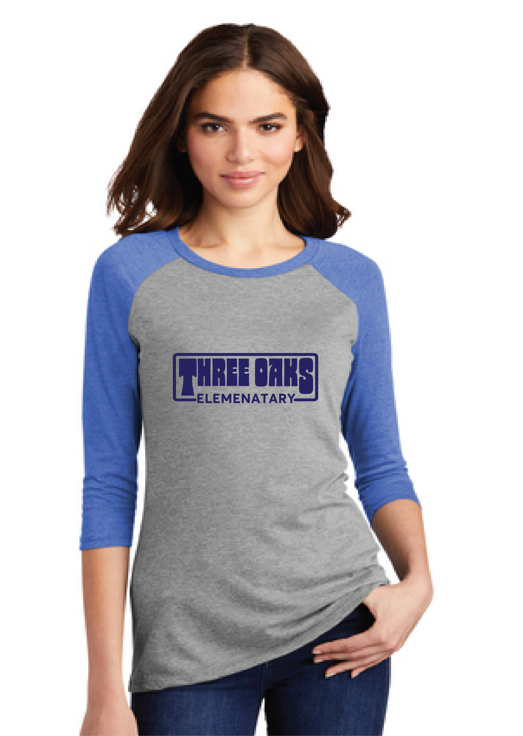 Women’s Perfect Tri 3/4-Sleeve Raglan / Royal Frost / Three Oaks Elementary School Staff