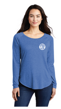 Ladies Long Sleeve Tri-Blend Wicking Scoop Neck Raglan Tee / Royal Heather / Three Oaks Elementary School Staff