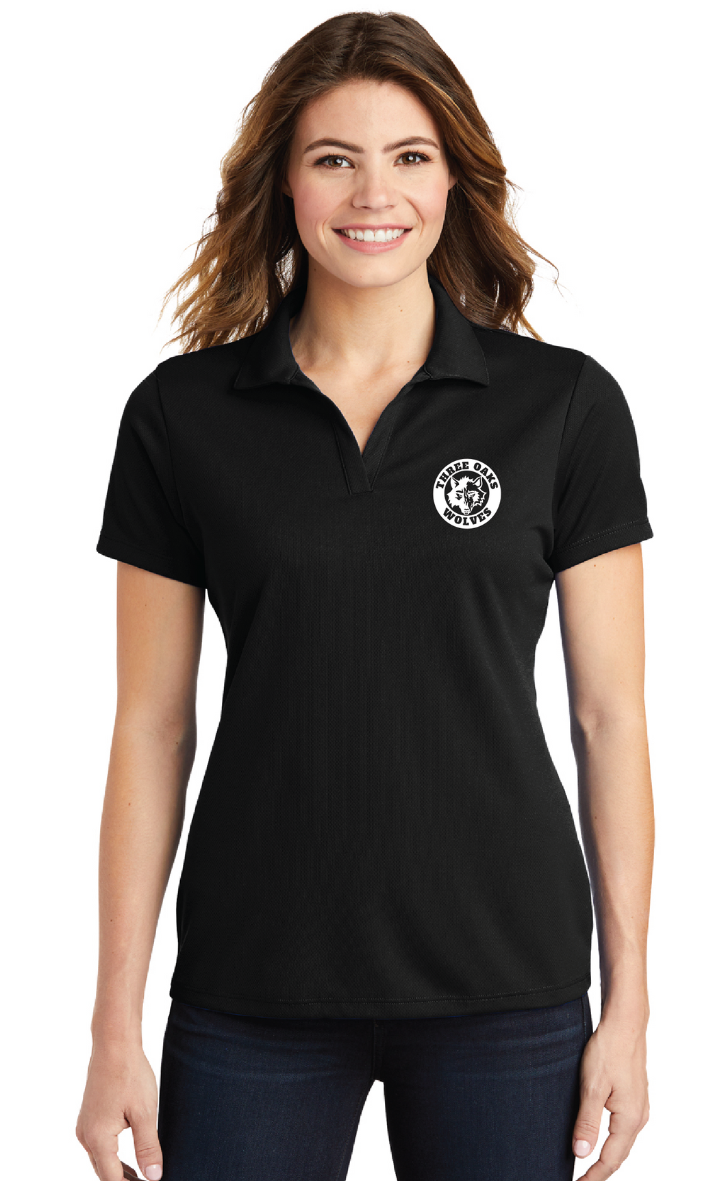 Ladies RacerMesh Polo / Black / Three Oaks Elementary School Staff