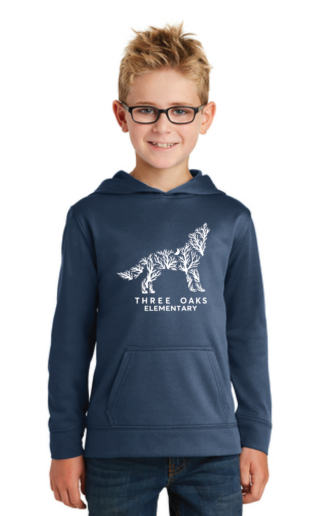 Performance Fleece Pullover Hooded Sweatshirt (Youth & Adult) / Navy / Three Oaks Elementary School