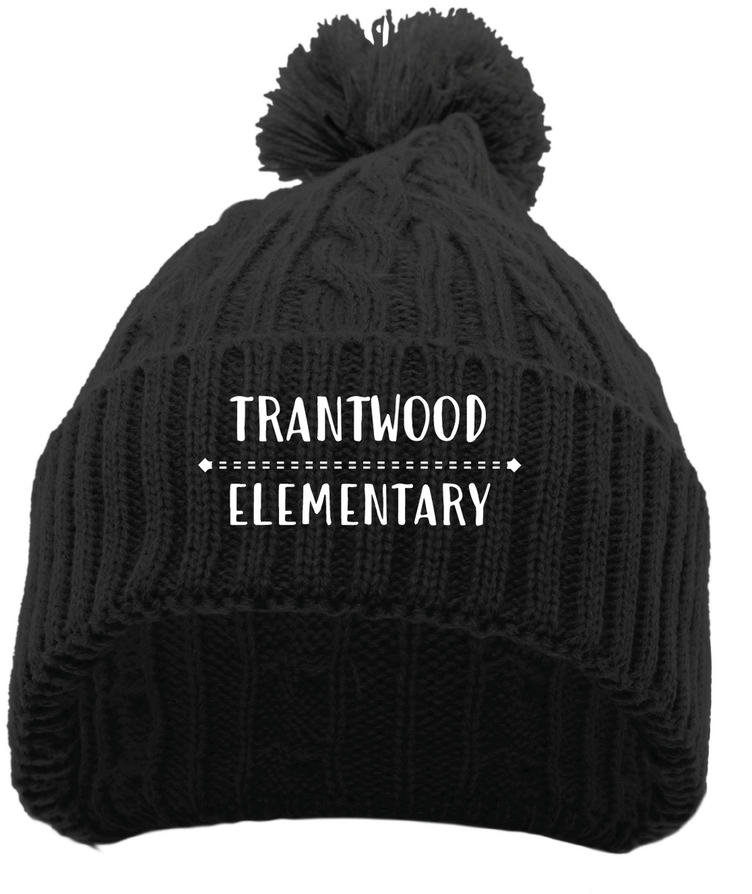 Cable Knit Pom Beanie / Black / Trantwood Elementary School