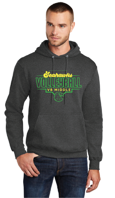 Core Fleece Pullover Hooded Sweatshirt / Dark Heather Grey / Virginia Beach Middle School Volleyball
