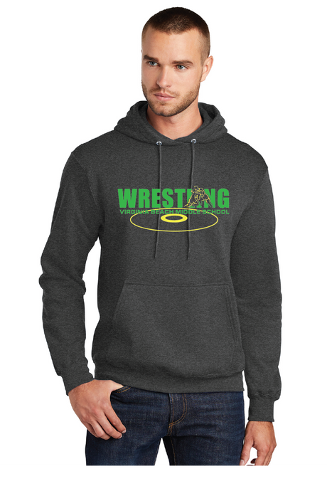 Fleece Pullover Hooded Sweatshirt / Dark Heather Grey / Virginia Beach Middle School Wrestling