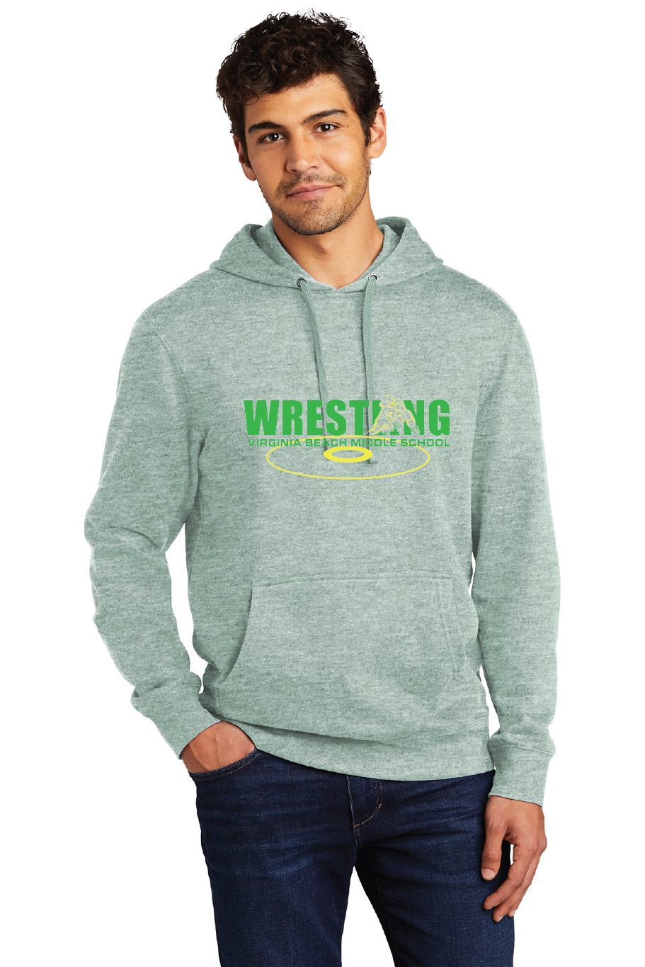 Comfy Fleece Hoody / Heathered Dusty Sage / Virginia Beach Middle School Wrestling