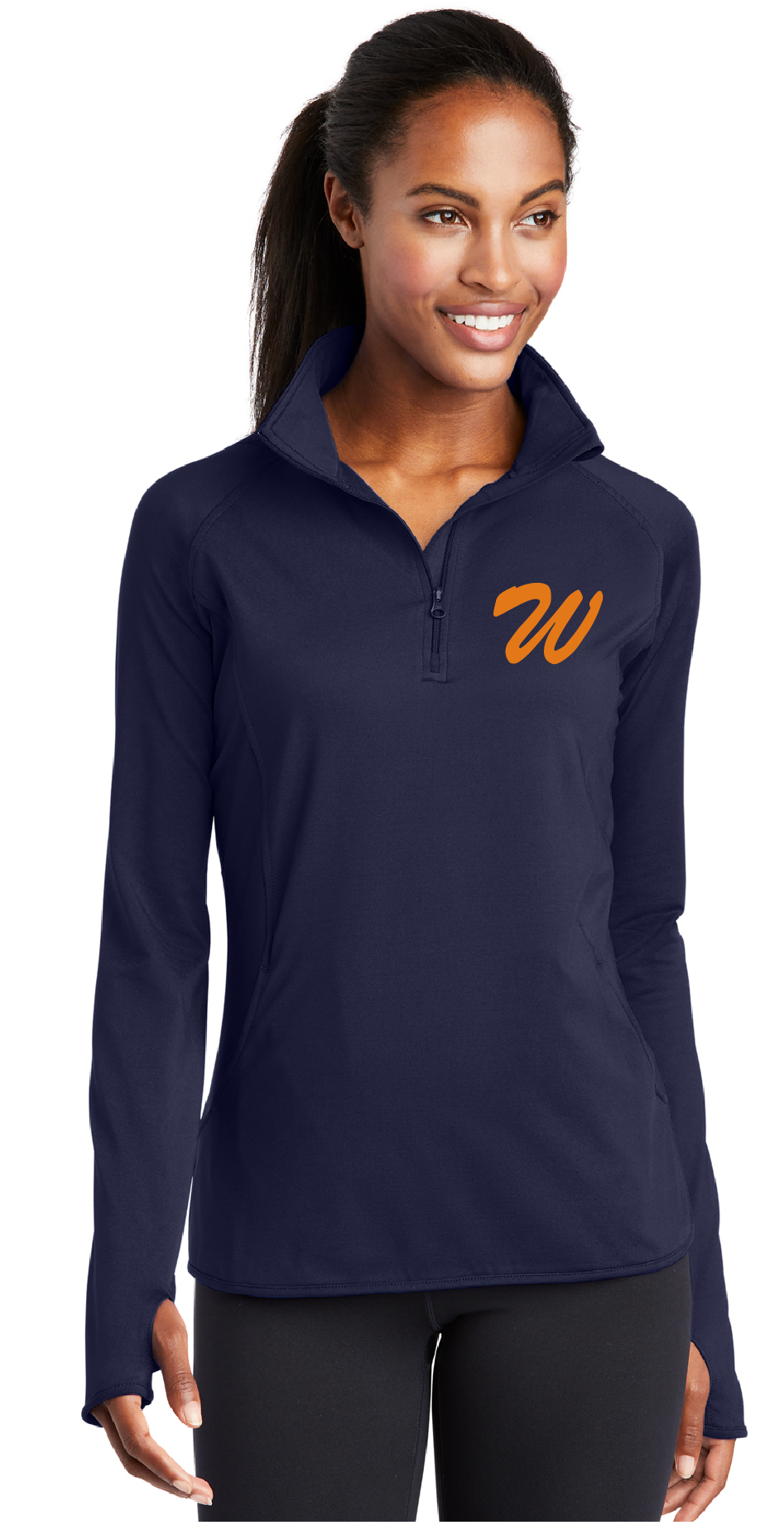 Ladies Stretch 1/2-Zip Pullover / Navy / Wahoos Baseball