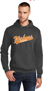 Fleece Pullover Hooded Sweatshirt (Youth & Adult) / Dark Heather Grey / Wahoos Baseball