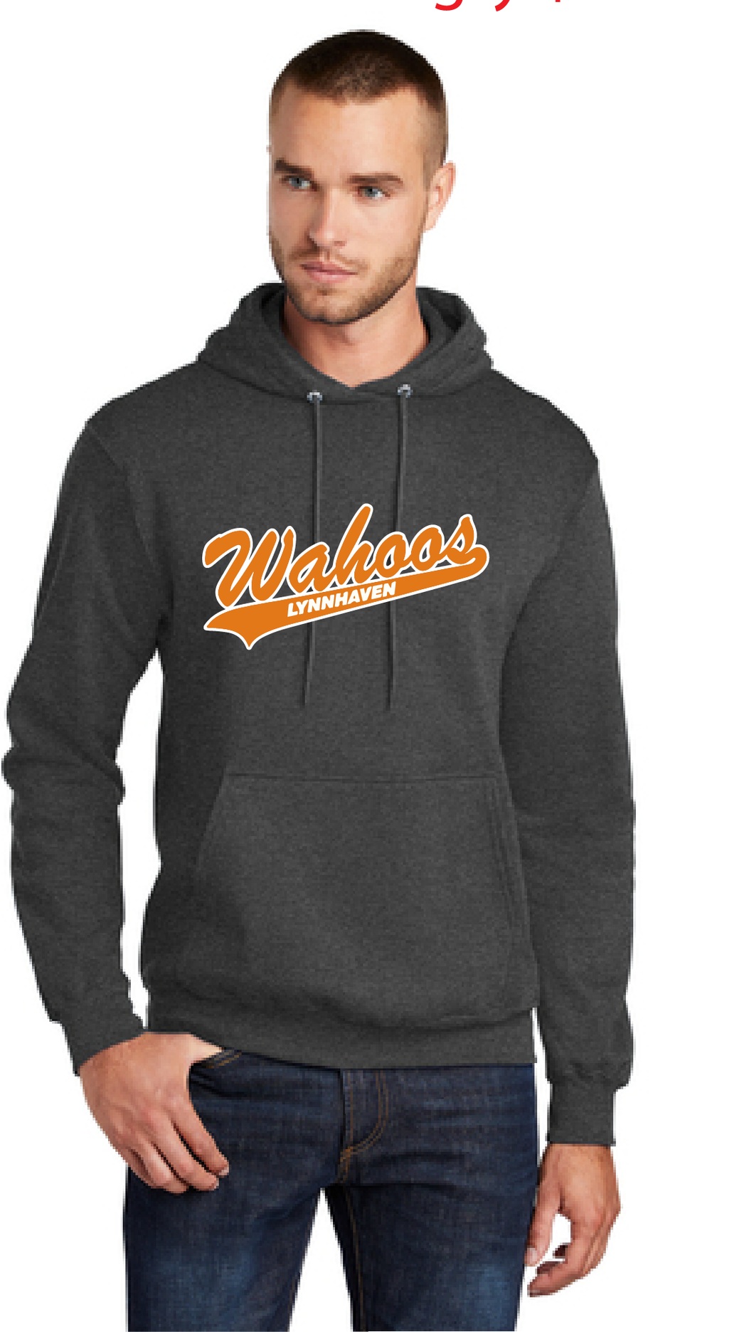 Fleece Pullover Hooded Sweatshirt (Youth & Adult) / Dark Heather Grey / Wahoos Baseball