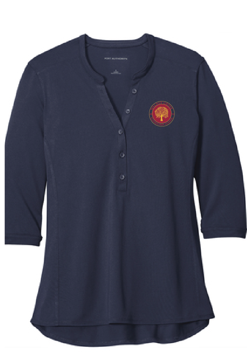 Ladies UV Choice Pique Henley / Navy / Walnut Grove Elementary School Staff