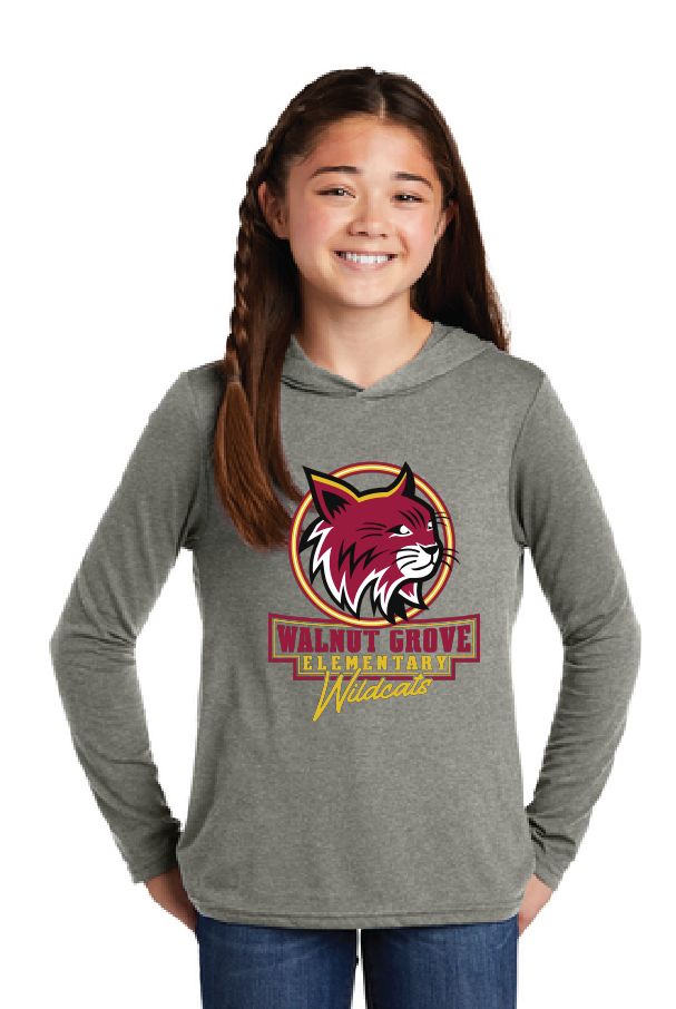 Long Sleeve T-shirt Hoodie (Youth & Adult) / Grey Frost / Walnut Grove Elementary School