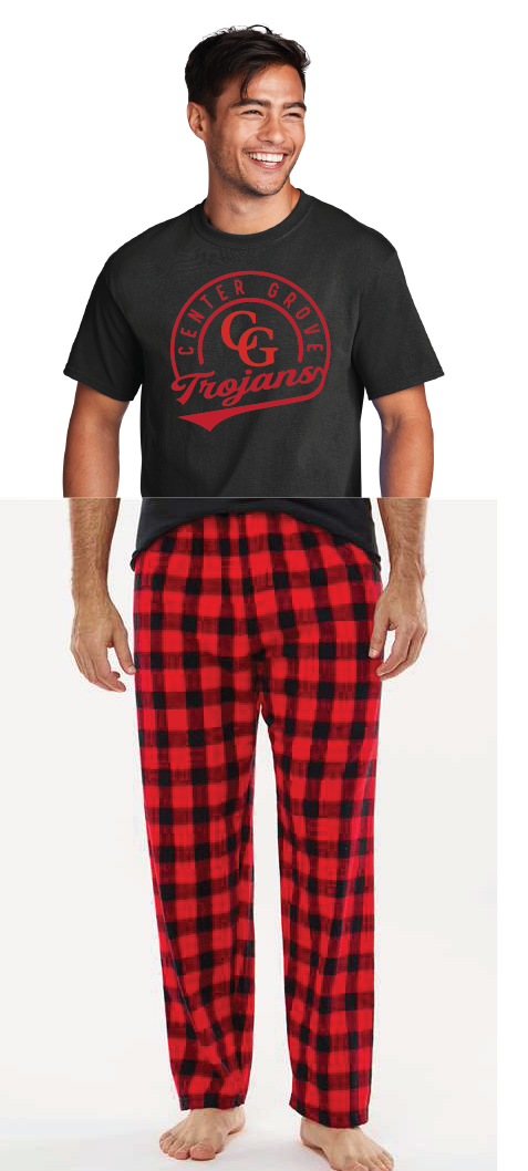 Cotton Tee and Harley Flannel Pants Pajamas  / Black / Red & Black Buffalo / Walnut Grove Elementary School