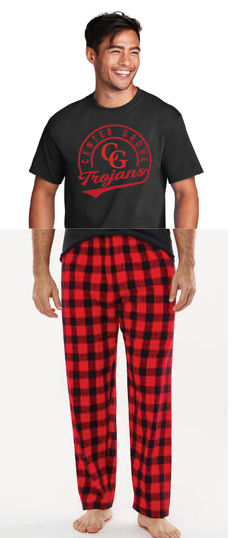 Cotton Tee and Harley Flannel Pants Pajamas  / Black / Red & Black Buffalo / Center Grove
