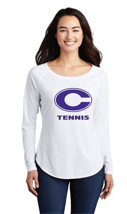 Ladies Long Sleeve Tri-Blend Scoop Neck Raglan Tee / White / Norfolk Christian School Tennis