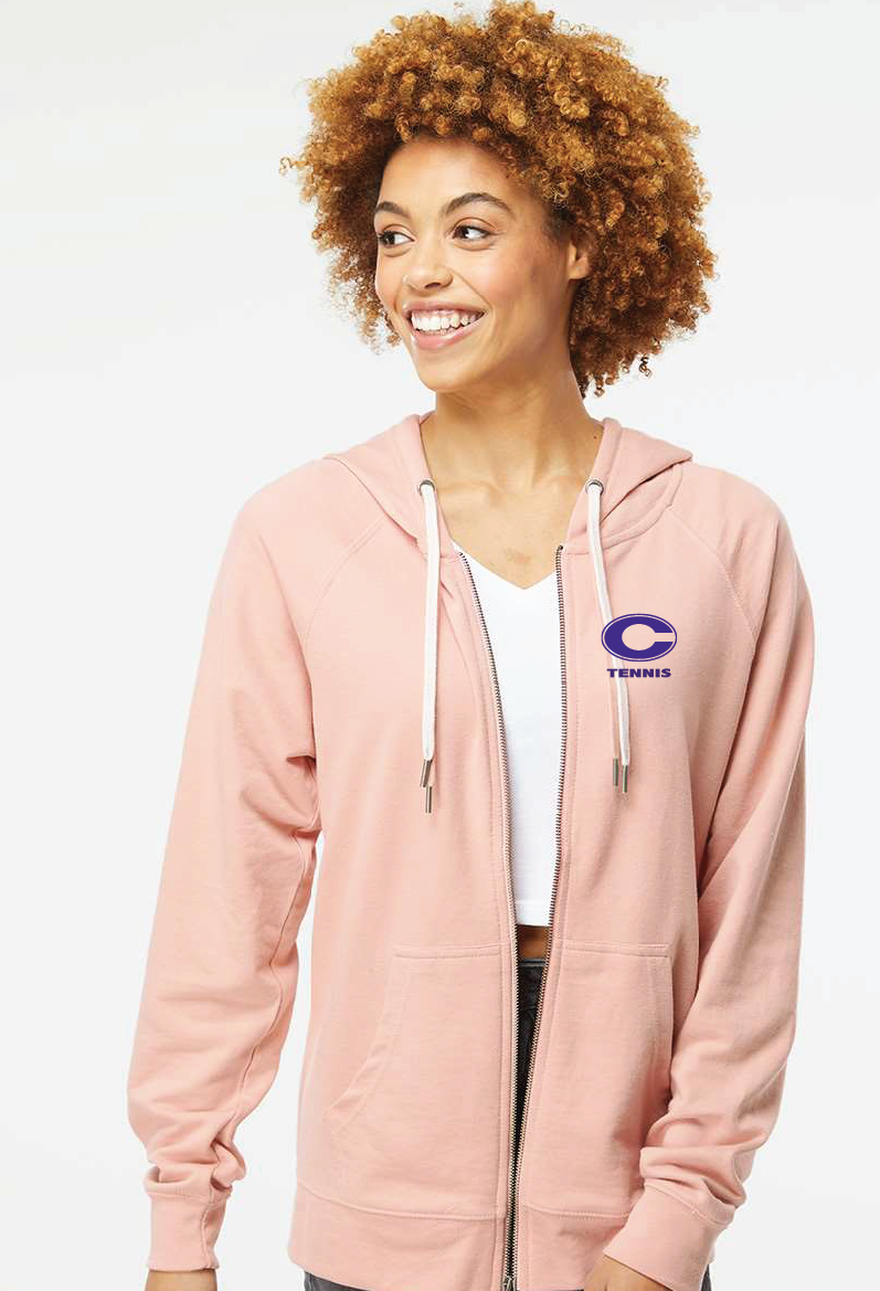 Lightweight Terry Full-Zip Hooded Sweatshirt / Rose / Norfolk Christian School Tennis