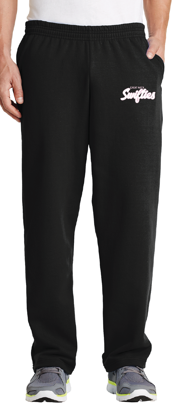 Fleece Open Bottom Sweatpants / Black / Great Neck Swifties