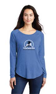 Ladies Long Sleeve Tri-Blend Wicking Scoop Neck Raglan Tee / Royal Heather / Tidewater Real Estate Investment Group