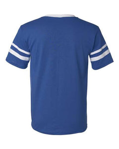 V-Neck Jersey with Striped Sleeves / Royal White / Plaza Middle School