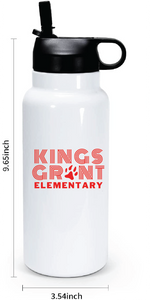 32oz Stainless Steel Water Bottle / White / Kings Grant Elementary