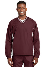 Tipped V-Neck Raglan Wind Shirt (Youth & Adult)  / Maroon & White / Great Neck Basketball