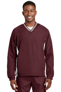 Tipped V-Neck Raglan Wind Shirt (Youth & Adult)  / Maroon & White / Great Neck Basketball