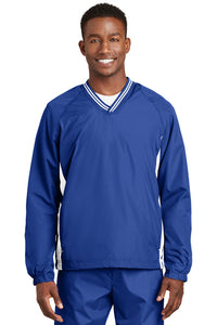 Tipped V-Neck Raglan Wind Shirt / True Royal and White / Tidewater Drillers - Fidgety