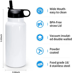 32oz Stainless Steel Water Bottle / White / Three Oaks Elementary