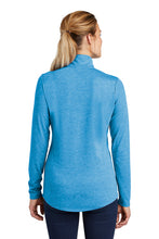 Ladies PosiCharge Tri-Blend Wicking 1/4-Zip Pullover / Pond Blue Heather / Plaza Middle School Staff