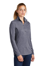 Ladies Tri-Blend Wicking 1/4-Zip Pullover / Heather Navy / Salem Middle School Staff