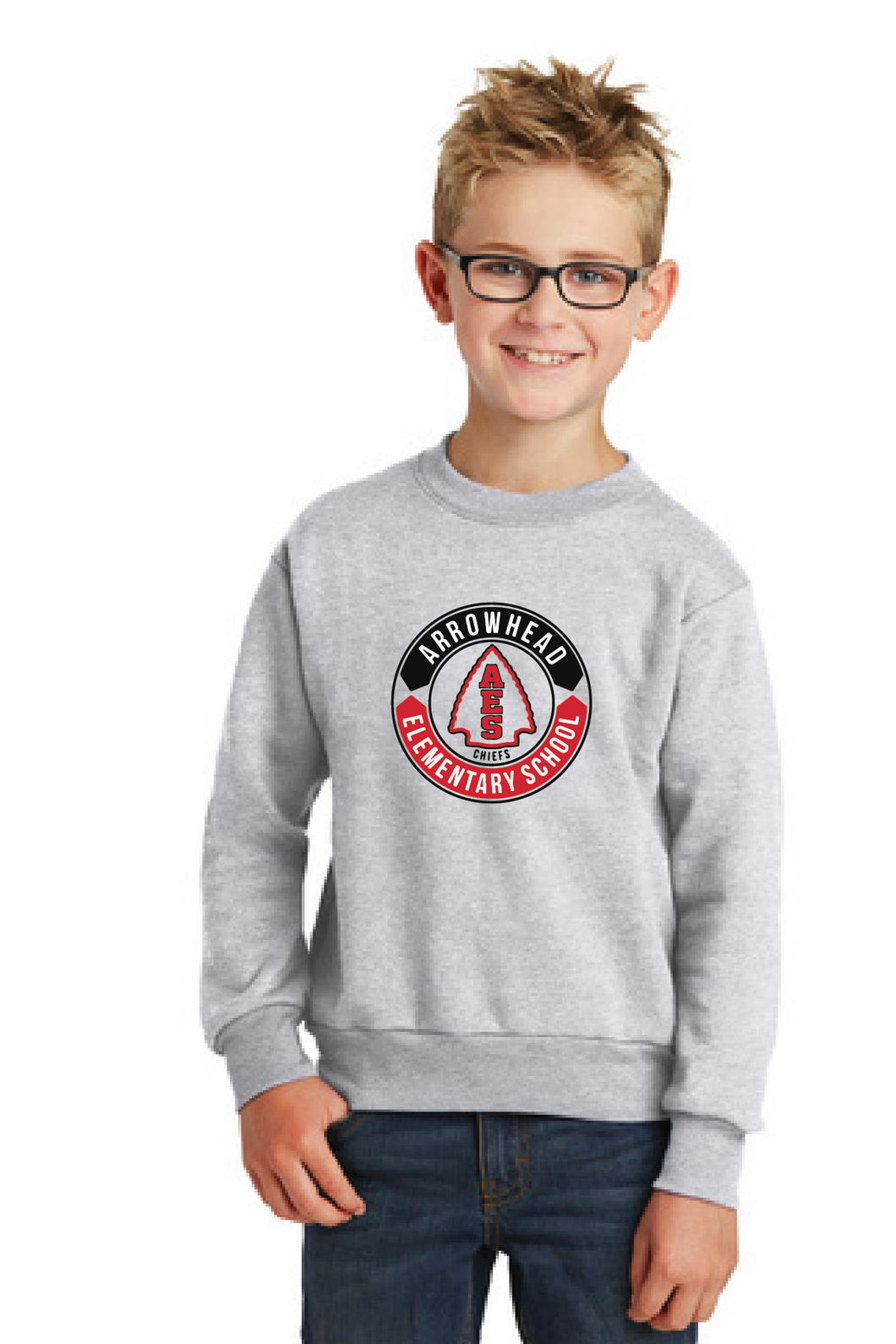 Core Fleece Crewneck Sweatshirt (Youth & Adult) / Ash / Arrowhead Elementary