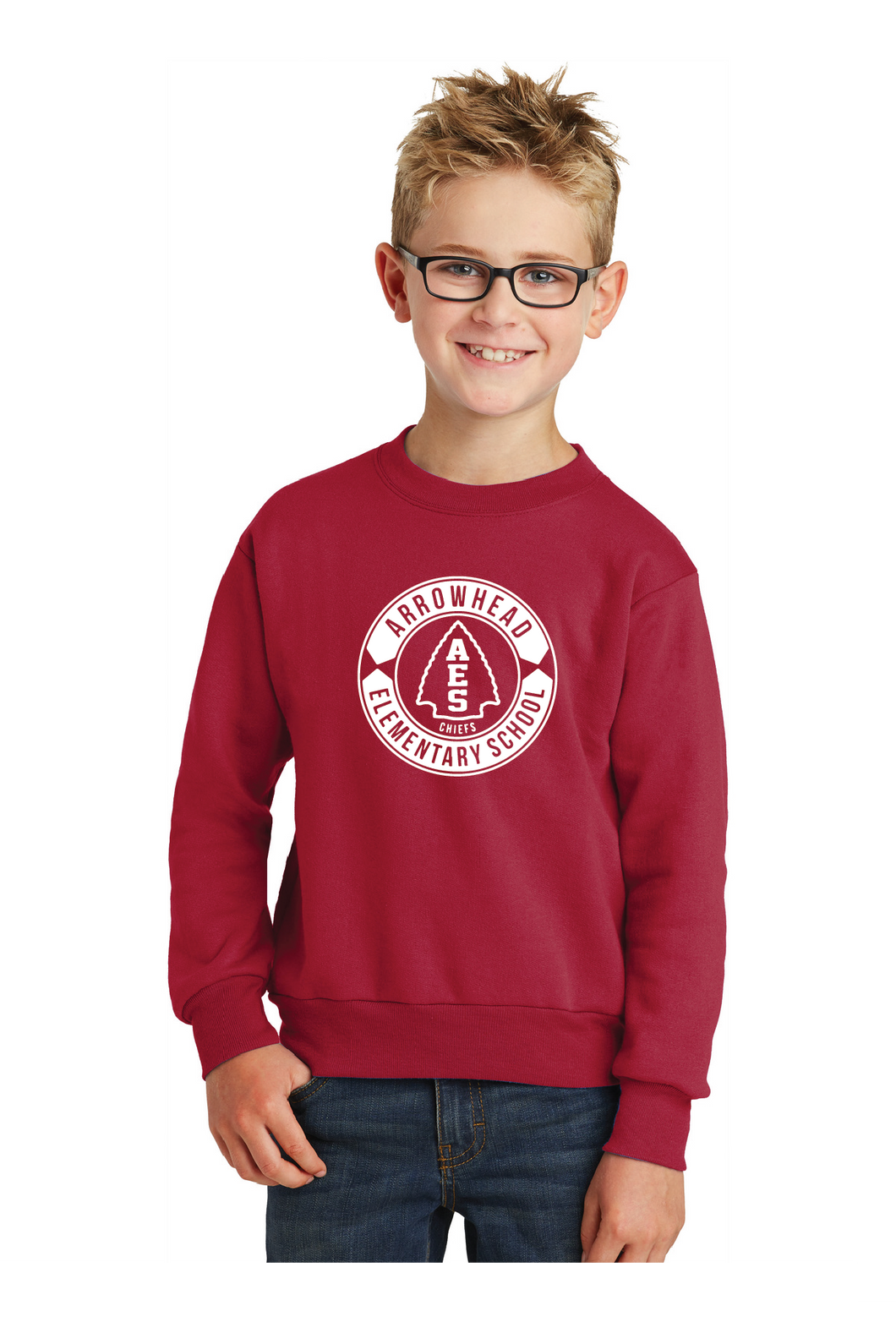 Fleece Crewneck Sweatshirt (Youth & Adult) / Red / Arrowhead Elementary
