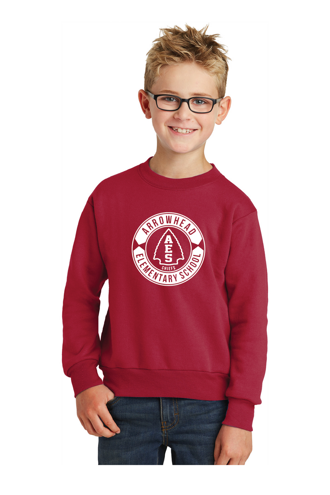 Core Fleece Crewneck Sweatshirt (Youth & Adult) / Red / Arrowhead Elementary School