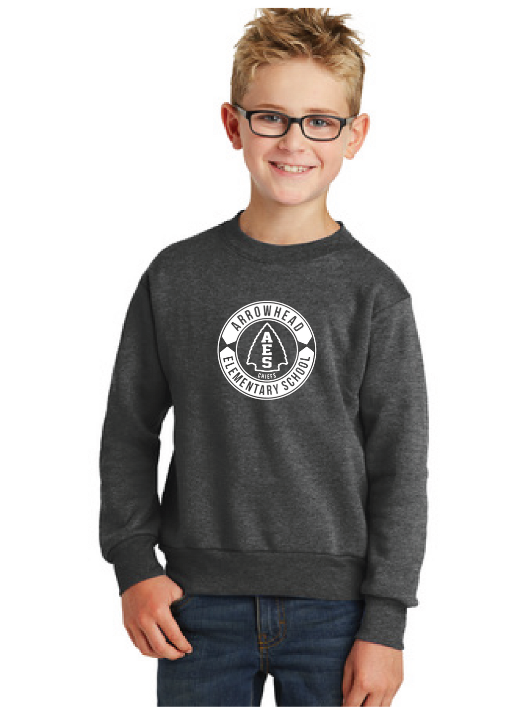 Fleece Crewneck Sweatshirt (Youth & Adult) / Charcoal / Arrowhead Elementary