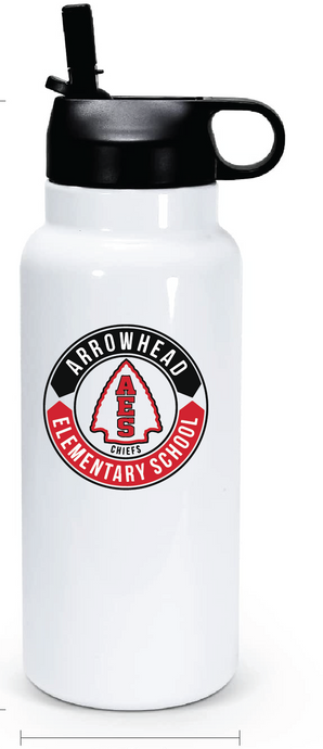 32oz Stainless Steel Water Bottle / White / Arrowhead Elementary