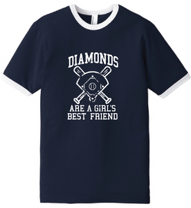 Diamonds Baseball Fine Jersey Ringer T-Shirt  / Navy & White / Fidgety - Fidgety