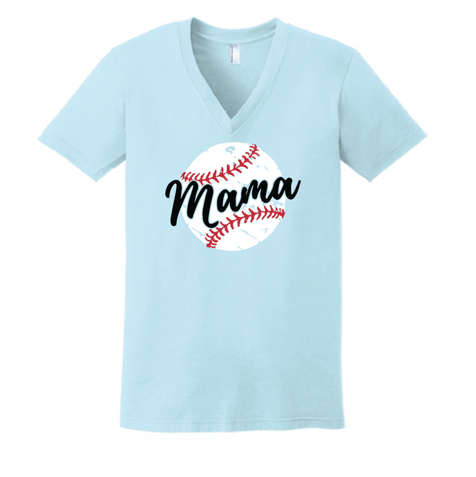 Baseball Mama Fine Jersey V-Neck T-Shirt  / Light Blue / Fidgety - Fidgety