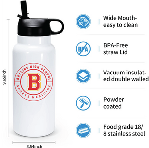 32 oz Double Wall Stainless Steel Water Bottle  / White / Bayside High School Sports Medicine