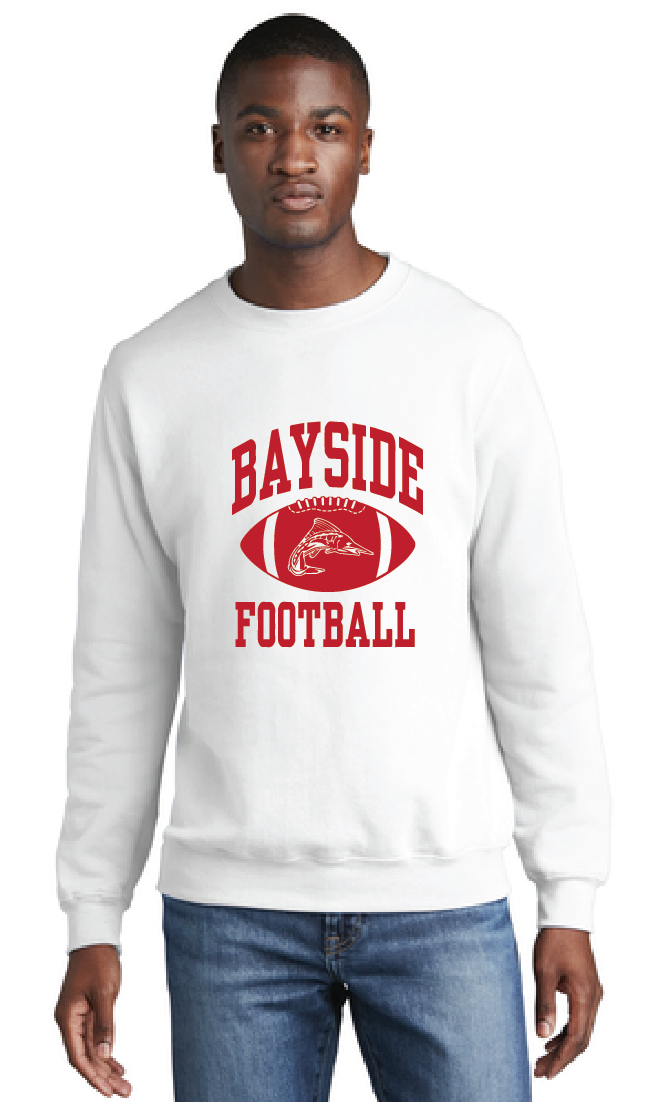Fleece Crewneck Sweatshirt (Youth & Adult) / White / Bayside High School Football