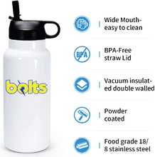 32 oz Double Wall Stainless Steel Water Bottle  / White / Alanton Baycliff Bolts Swim Team