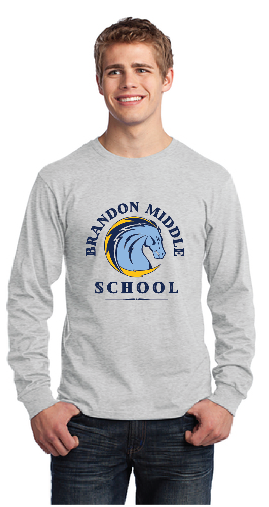 Long Sleeve Core Cotton Tee (Youth & Adult) /Athletic Heather / Brandon Middle School