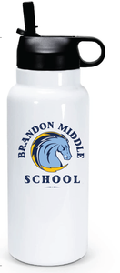 32oz Stainless Steel Water Bottle / White / Brandon Middle School