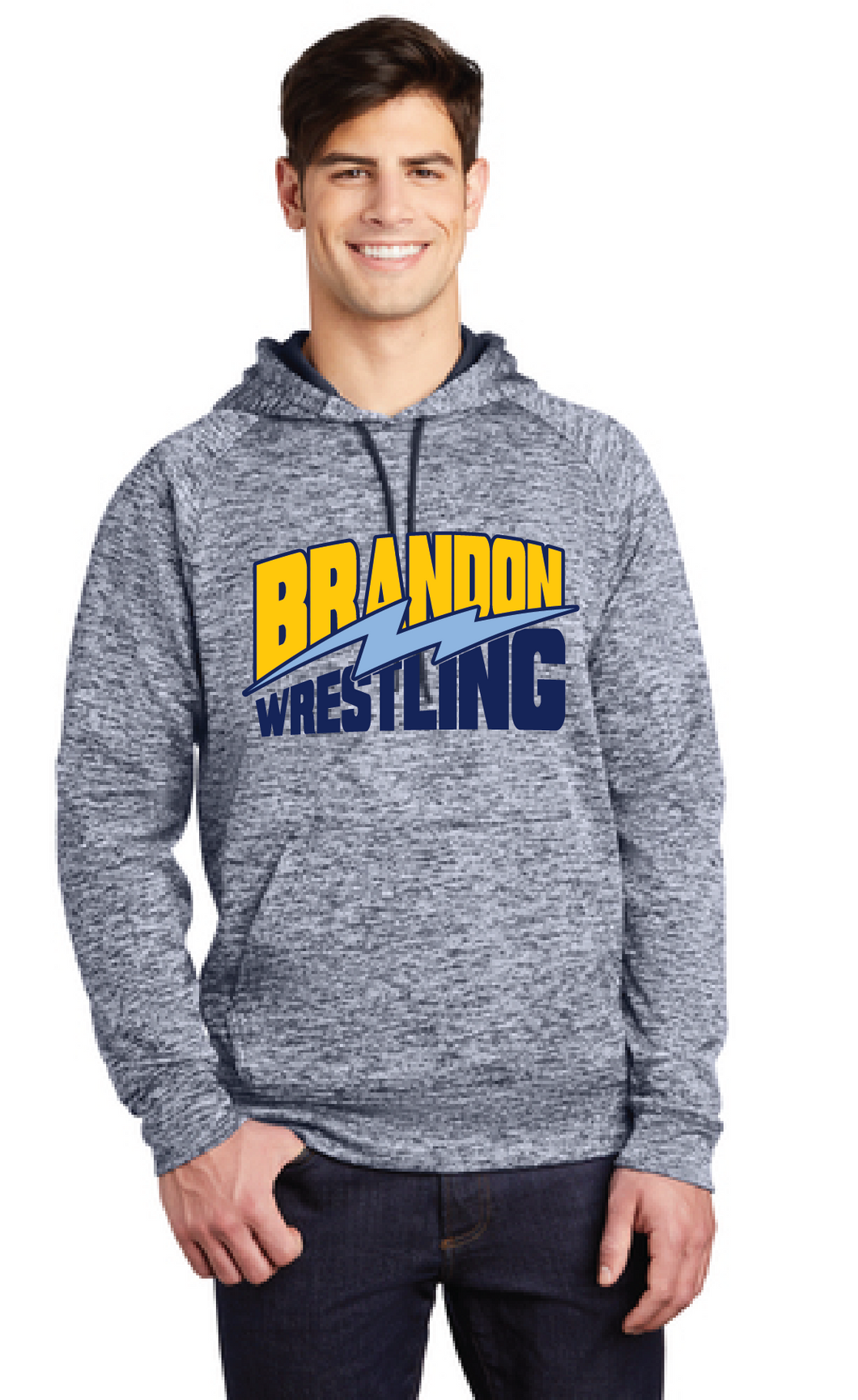 Electric Heather Fleece Hooded Pullover / Royal Blue / Brandon Middle School Wrestling