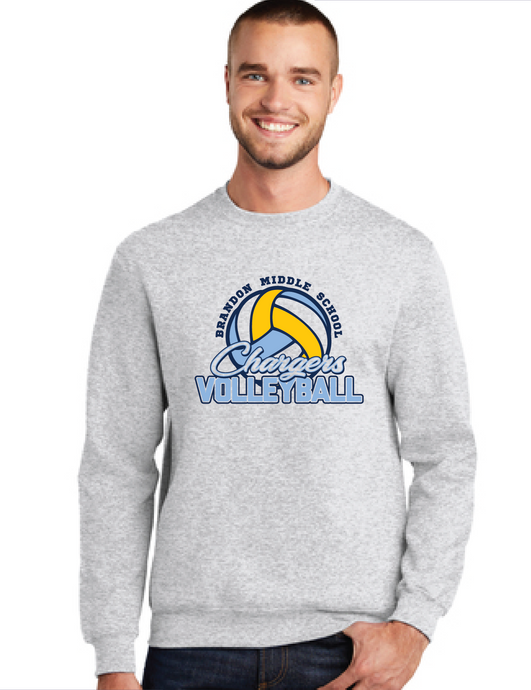 Fleece Crewneck Sweatshirt (Youth & Adult) / Athletic Heather / Brandon Middle School Volleyball